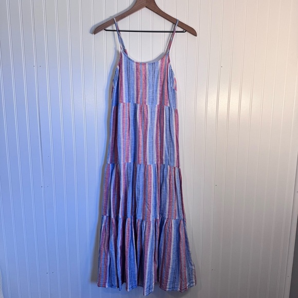 beachlunchlounge Dresses & Skirts - Beachlunchlounge Lana Stripe Linen & Cotton Tiered Stripes Midi Sundress Size XS